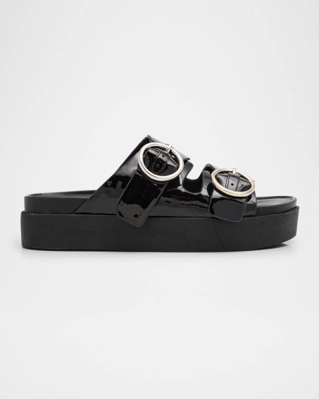 Geo Patent Dual-Band Platform Slide Sandals